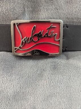 Christian Louboutin Black Ricky Logo Belt with Red Signature Buckle Women's